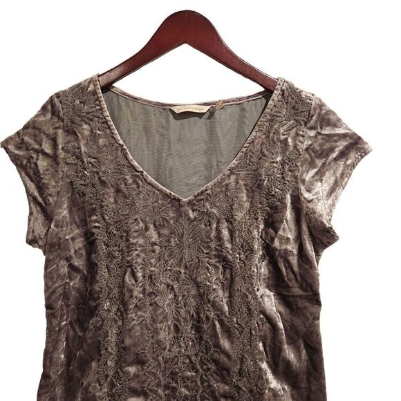 Soft Surroundings Velvet Dress Embroidered Silver Size Small Boho Short Sleeve - Picture 3 of 8